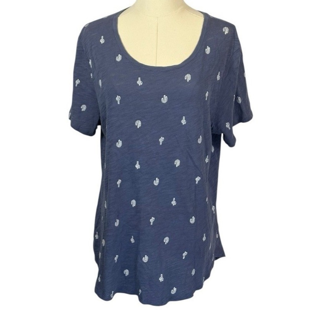 Old Navy‎ 100% Cotton Blue Tee w/ White Cactus Print (Size L)